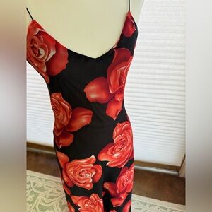 Floral Slip Dress with Red Roses